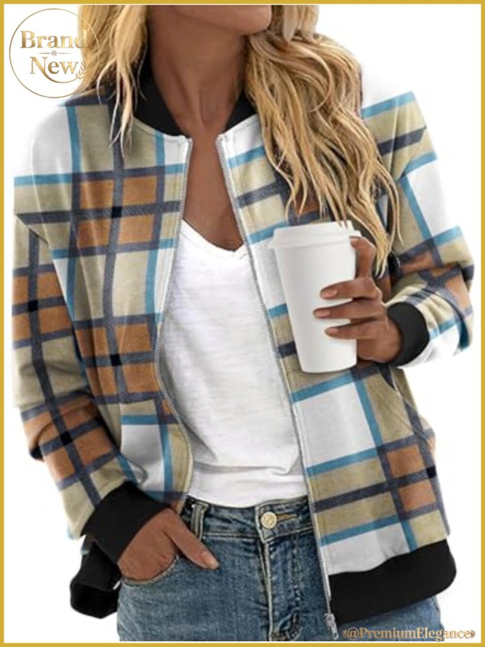 Women's Zip Up Bomber Jacket Long Sleeve Casual Coat with Pockets
